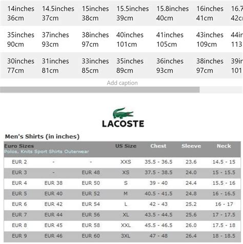 lacoste women's size guide.